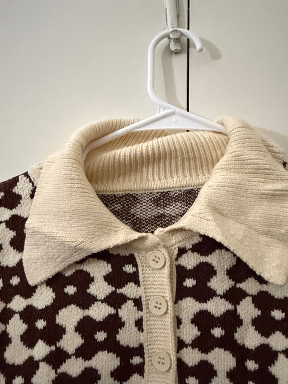 Cider Cream & Brown Geometric Collared Knit Sweater - Picture 3 of 5
